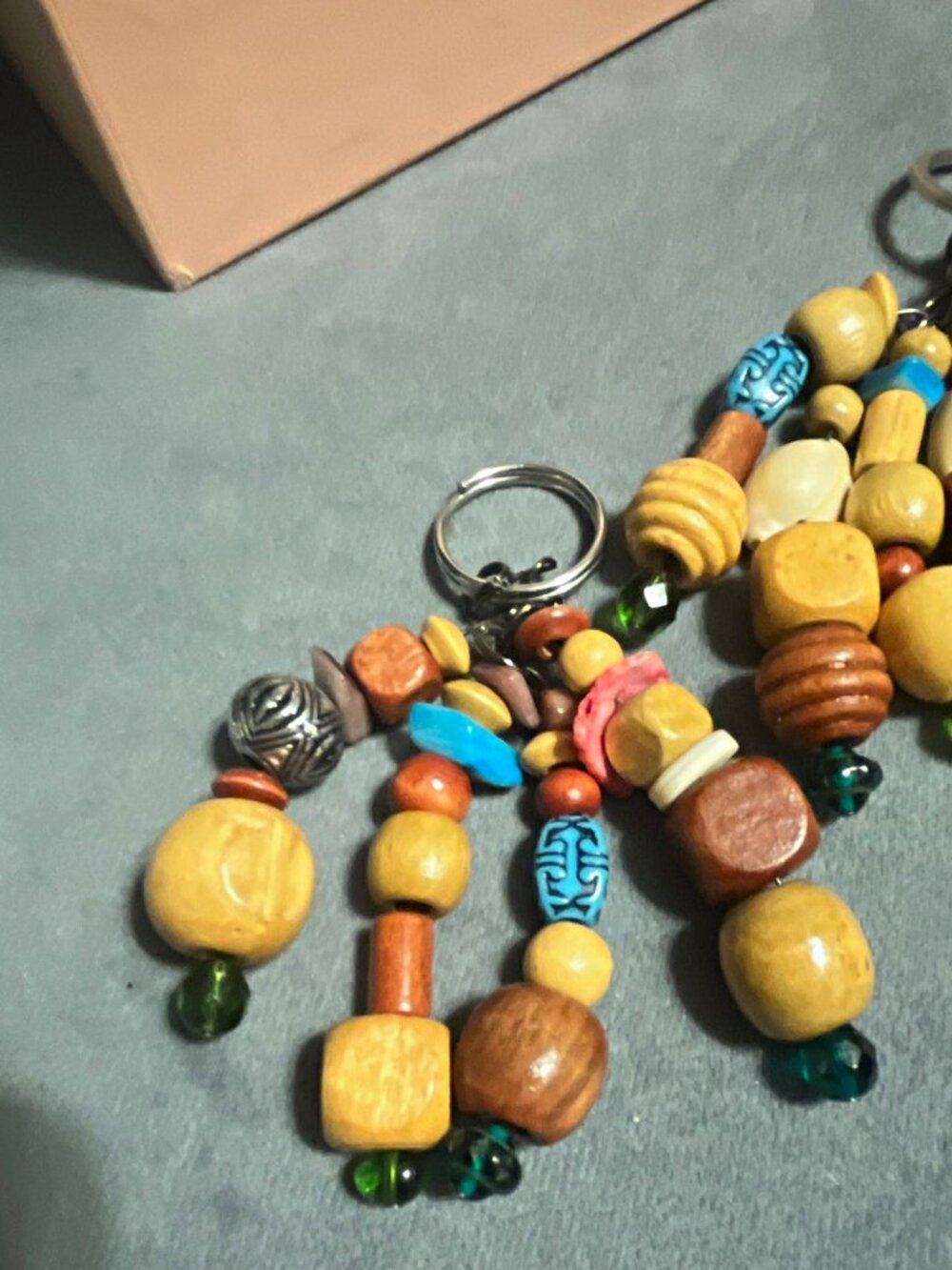Beaded Boho Key Chain Multicolor Wood Metal Plastic Keyring Women's